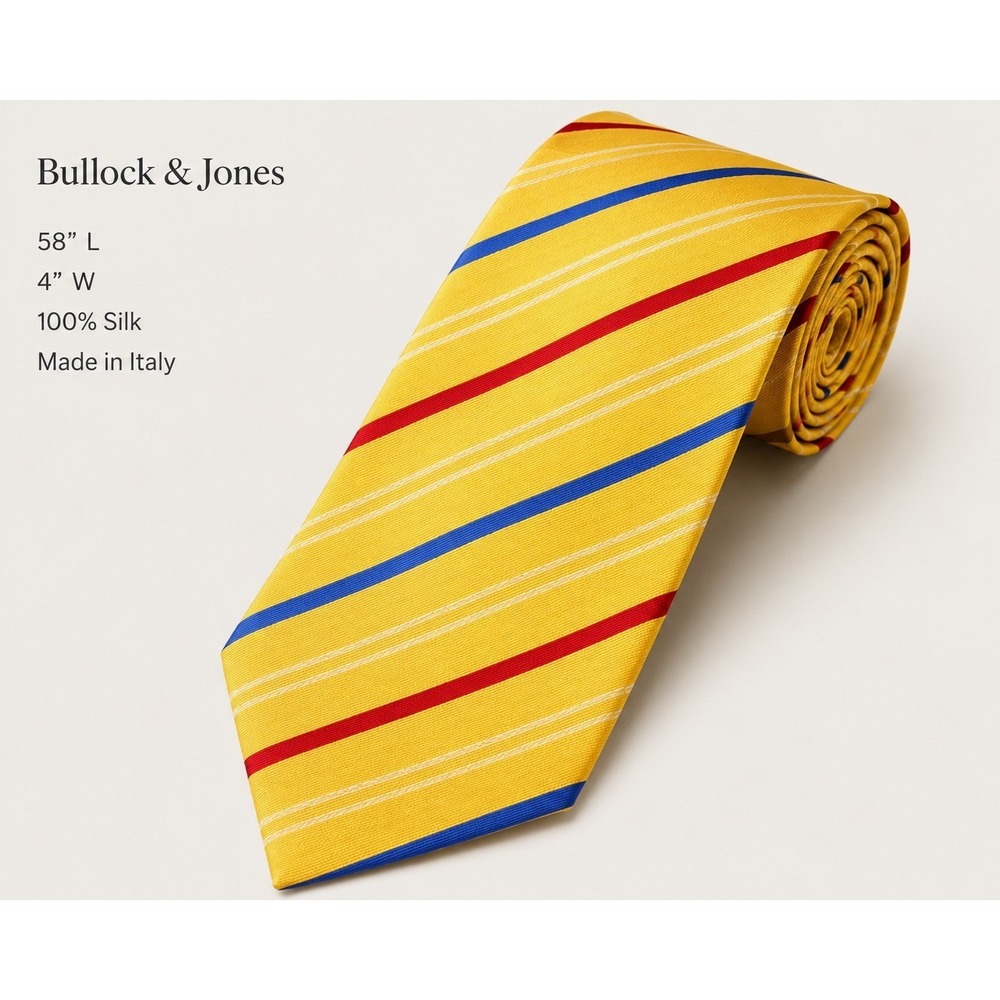 NWT Bullock & Jones Gold Silk Striped Necktie Made in Italy 4" X 54 "